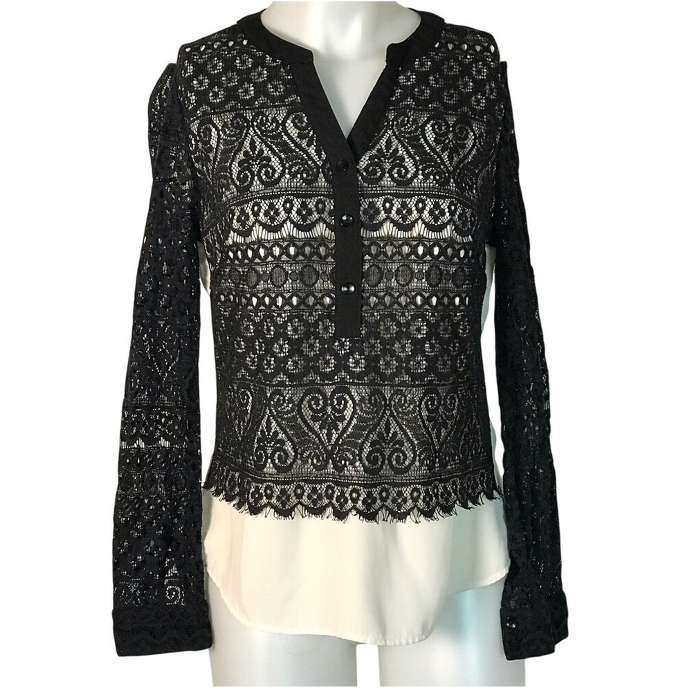 ADIVA BLACK &‎ CREAM LACE LONG SLEEVE BLOUSE
